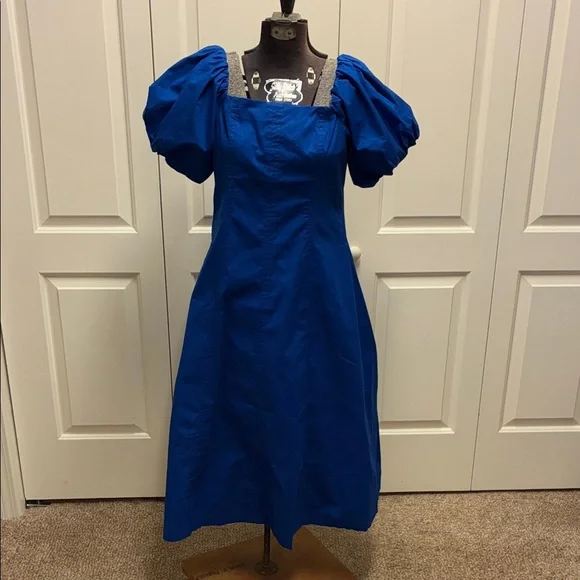 LOFT Royal Blue Puff Sleeve Midi Dress - Picture 1 of 8